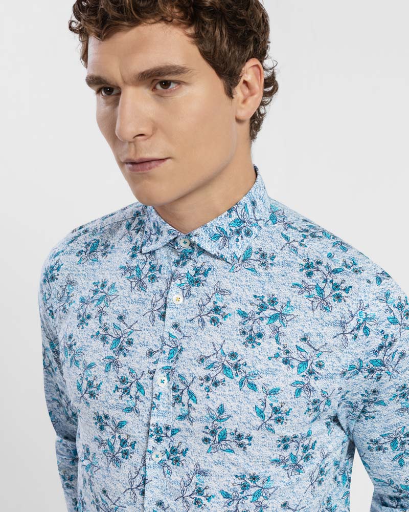 Floral Print Long Sleeve Stretch Shirt