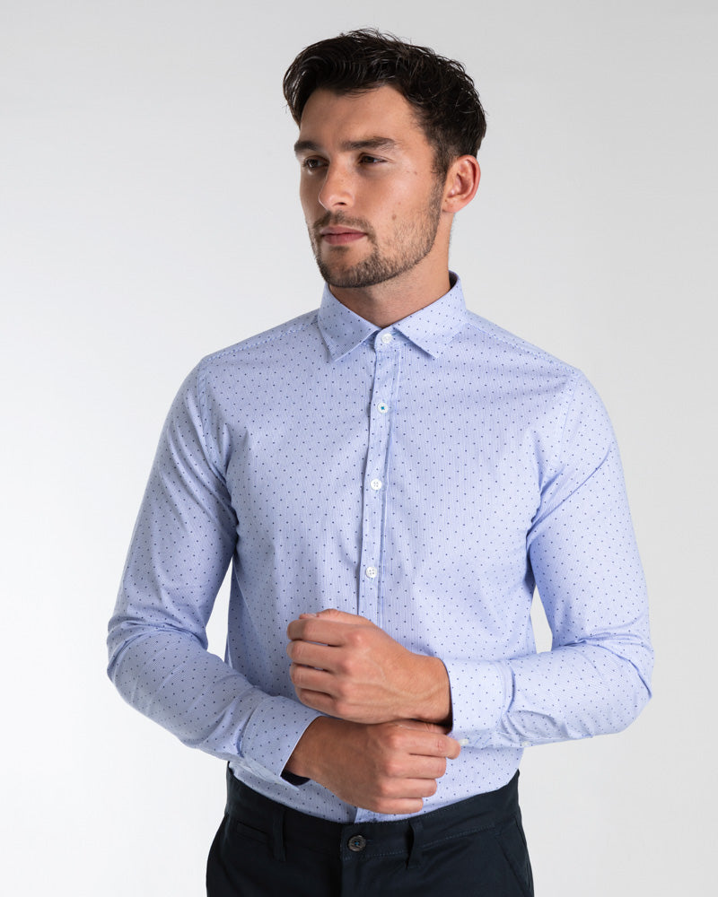 Stripe & Dot Print Long Sleeve Stretch Shirt