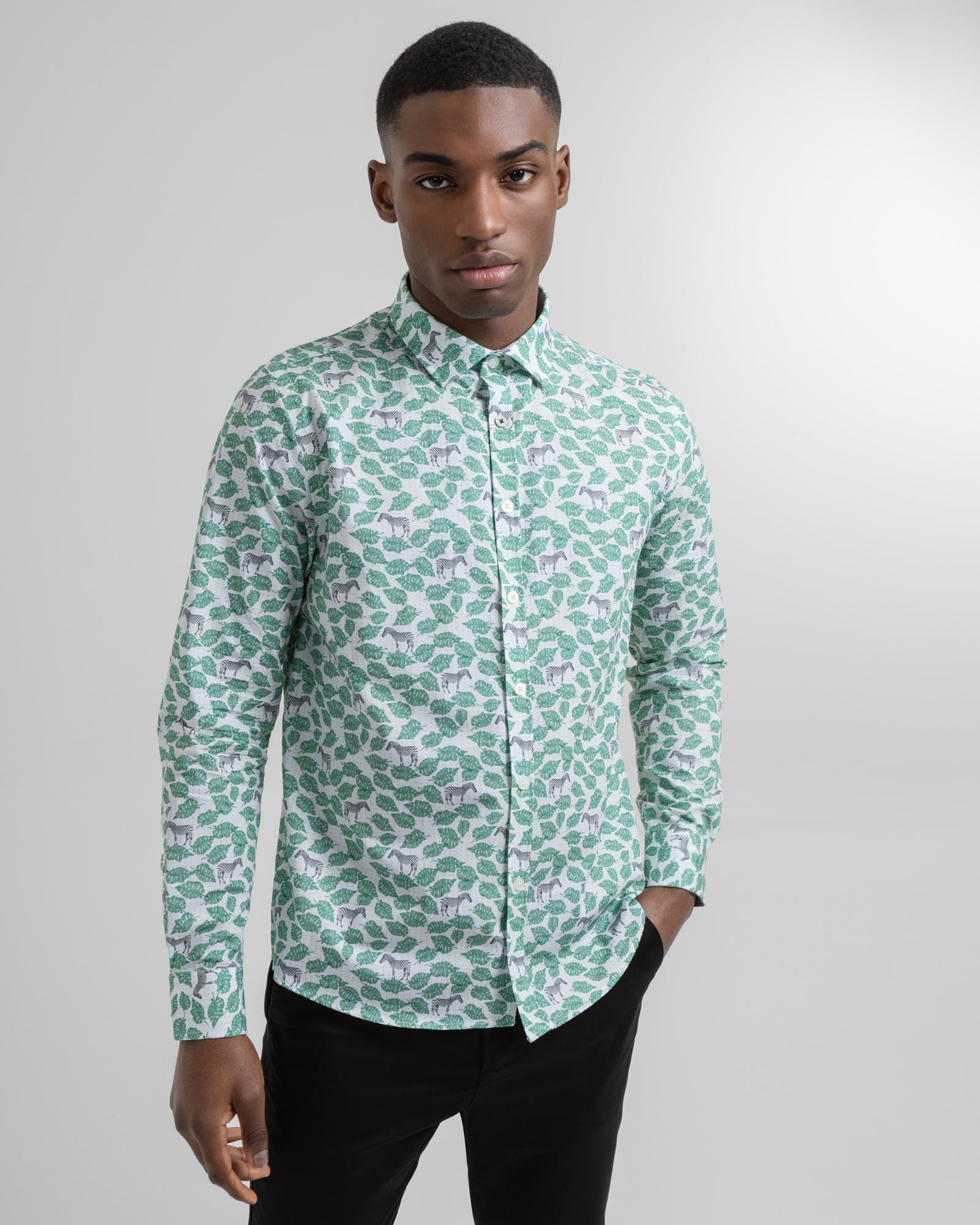 Limited Edition Zebra & Leaf Print Long Sleeve Shirt