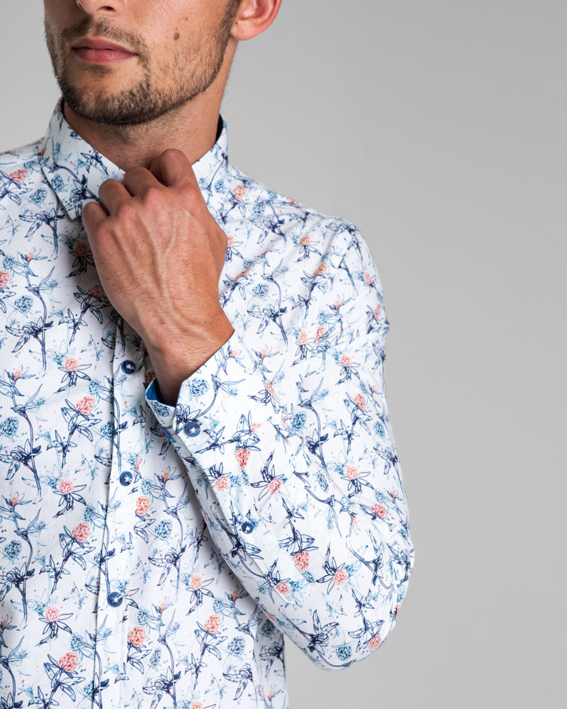 Limited Edition Line Drawn Floral & Leaf Digital Print Long Sleeve Shirt