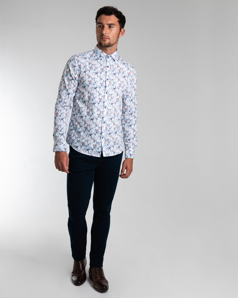 Limited Edition Line Drawn Floral & Leaf Digital Print Long Sleeve Shirt
