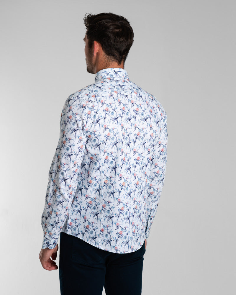 Limited Edition Line Drawn Floral & Leaf Digital Print Long Sleeve Shirt