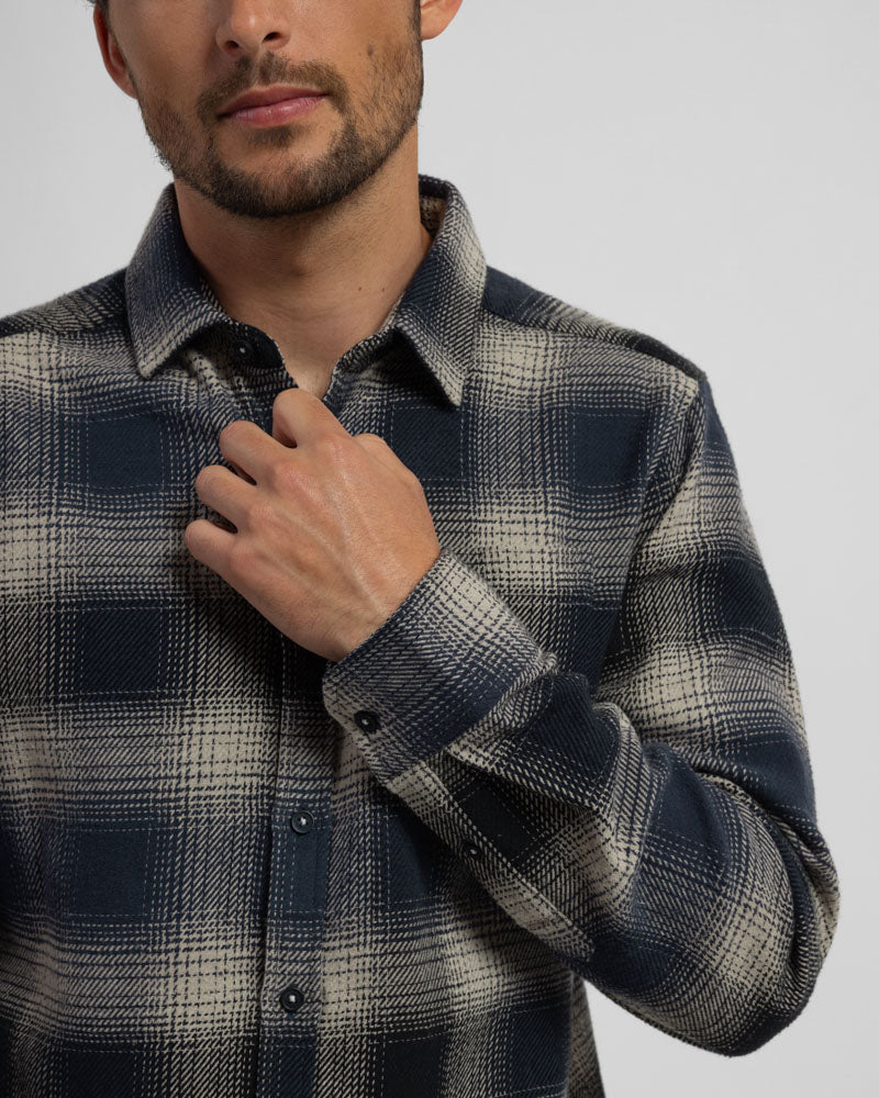 Audlem - Shadow Check Brushed Cotton Long Sleeve Shirt