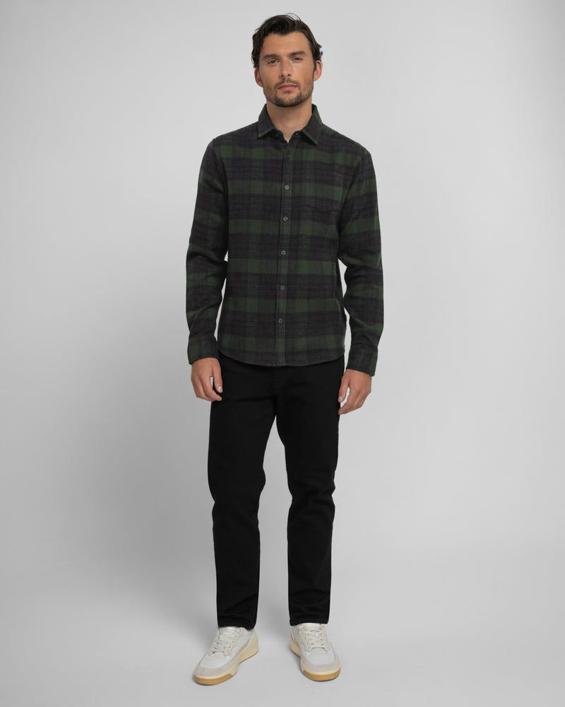 Steel & Jelly Men’s Disley Olive Check Brushed Cotton Long Sleeve Shirt