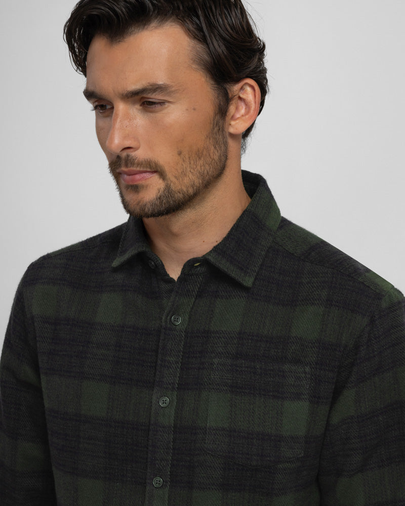 Steel & Jelly Men’s Disley Olive Check Brushed Cotton Long Sleeve Shirt