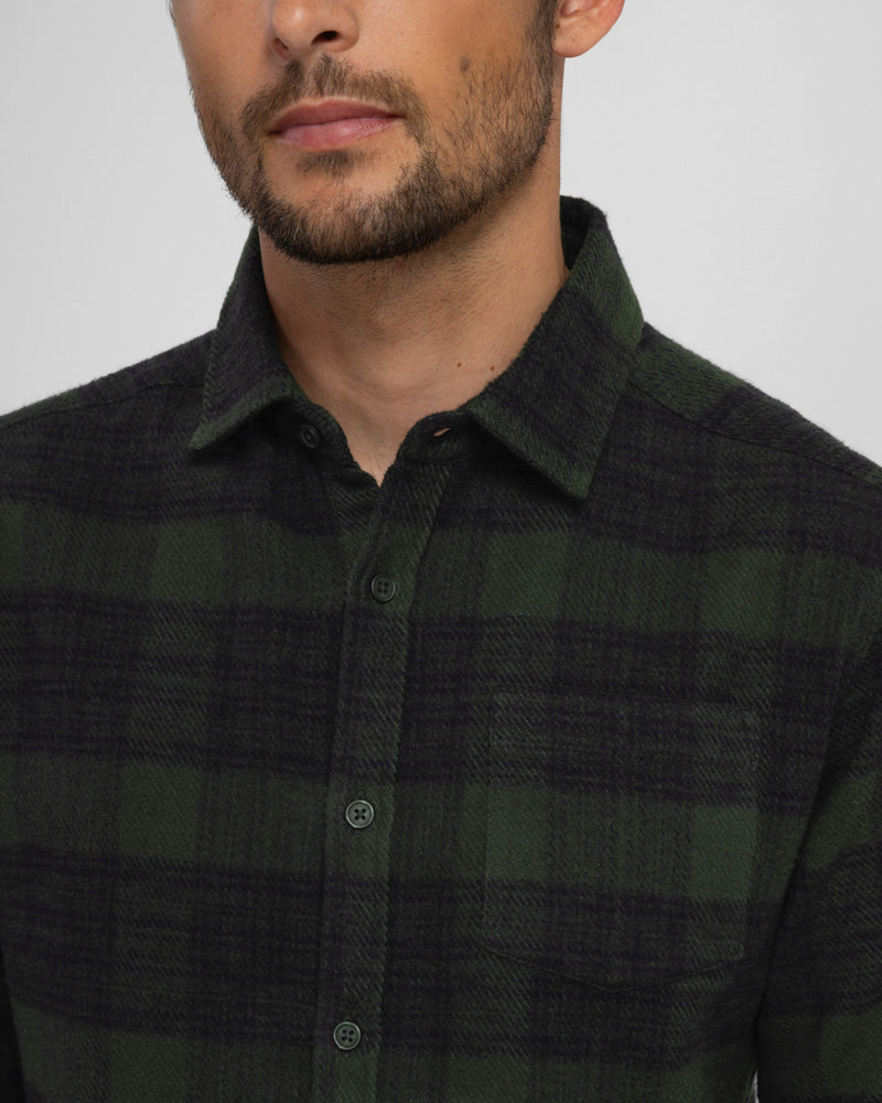 Steel & Jelly Men’s Disley Olive Check Brushed Cotton Long Sleeve Shirt