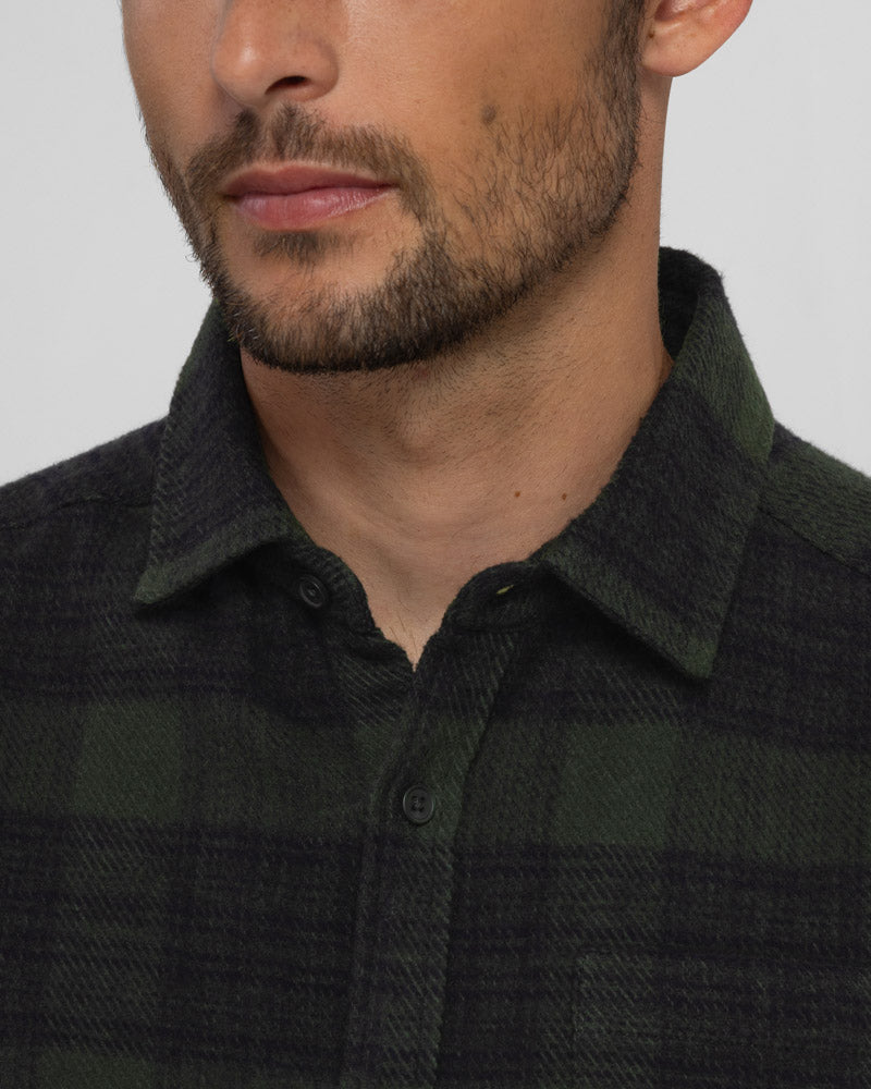 Steel & Jelly Men’s Disley Olive Check Brushed Cotton Long Sleeve Shirt