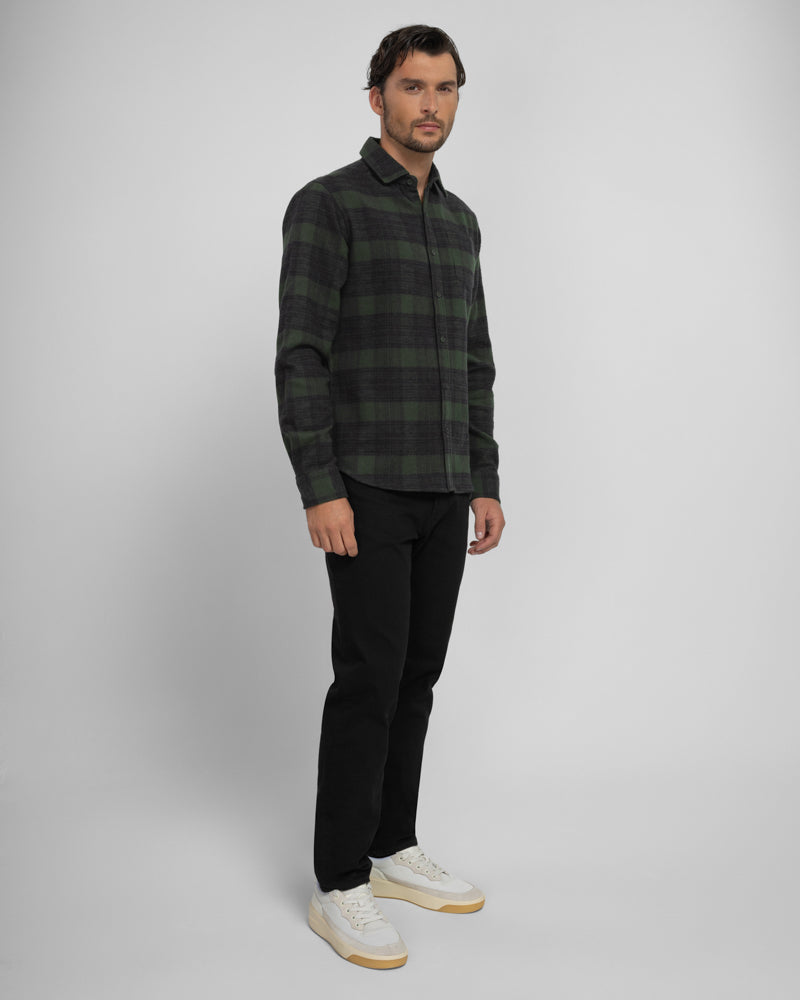 Steel & Jelly Men’s Disley Olive Check Brushed Cotton Long Sleeve Shirt