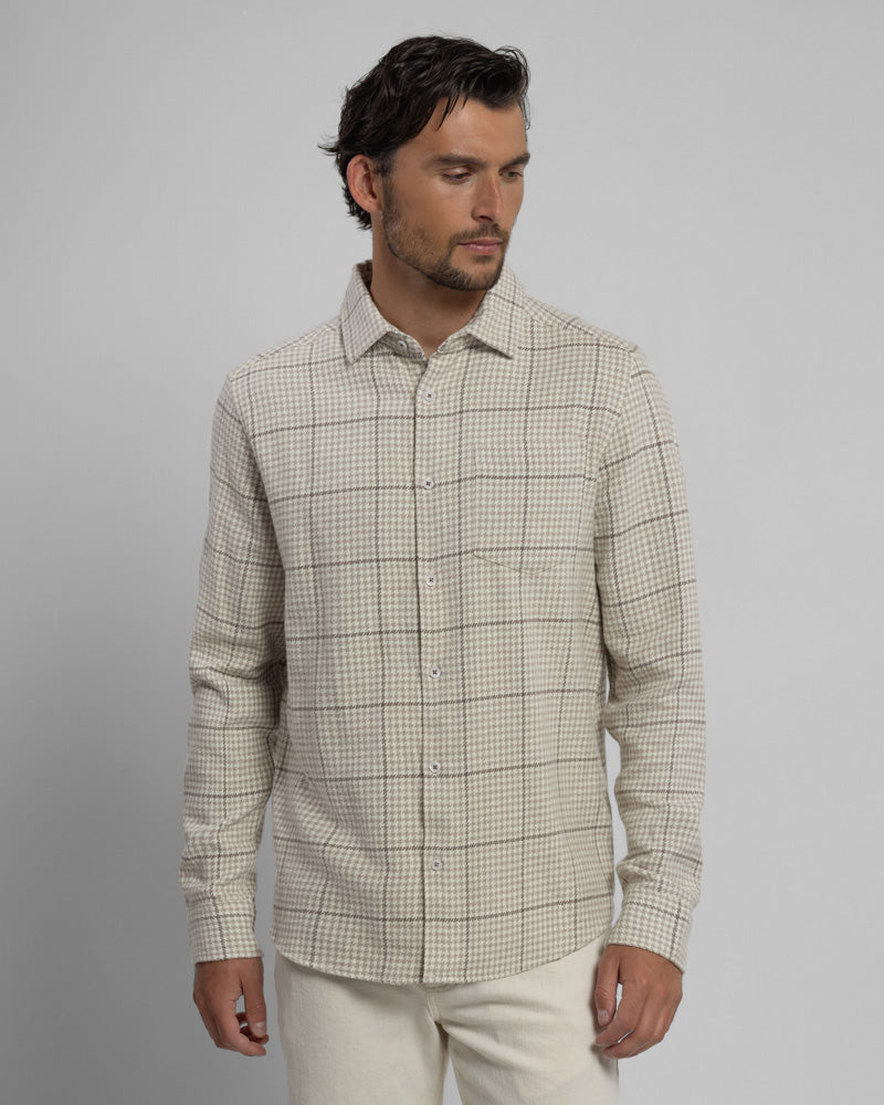 Steel & Jelly Men’s Styal Stone Check Brushed Cotton Long Sleeve Shirt