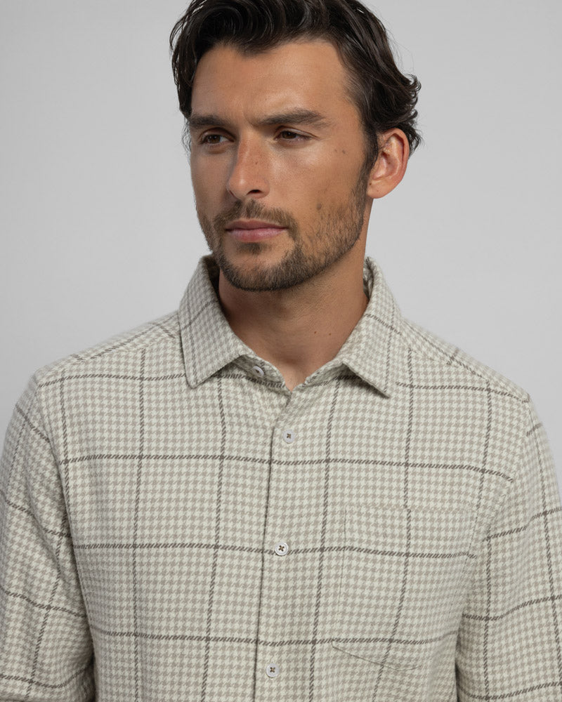 Steel & Jelly Men’s Styal Stone Check Brushed Cotton Long Sleeve Shirt