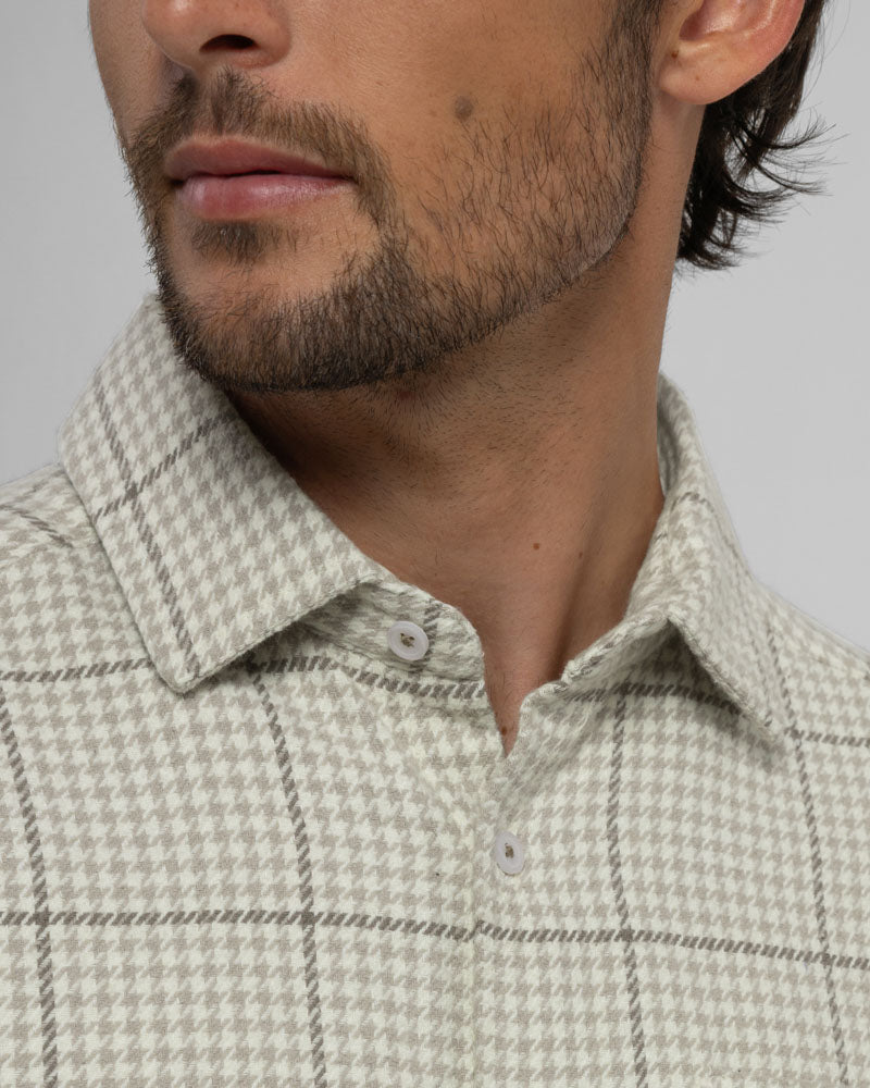 Steel & Jelly Men’s Styal Stone Check Brushed Cotton Long Sleeve Shirt
