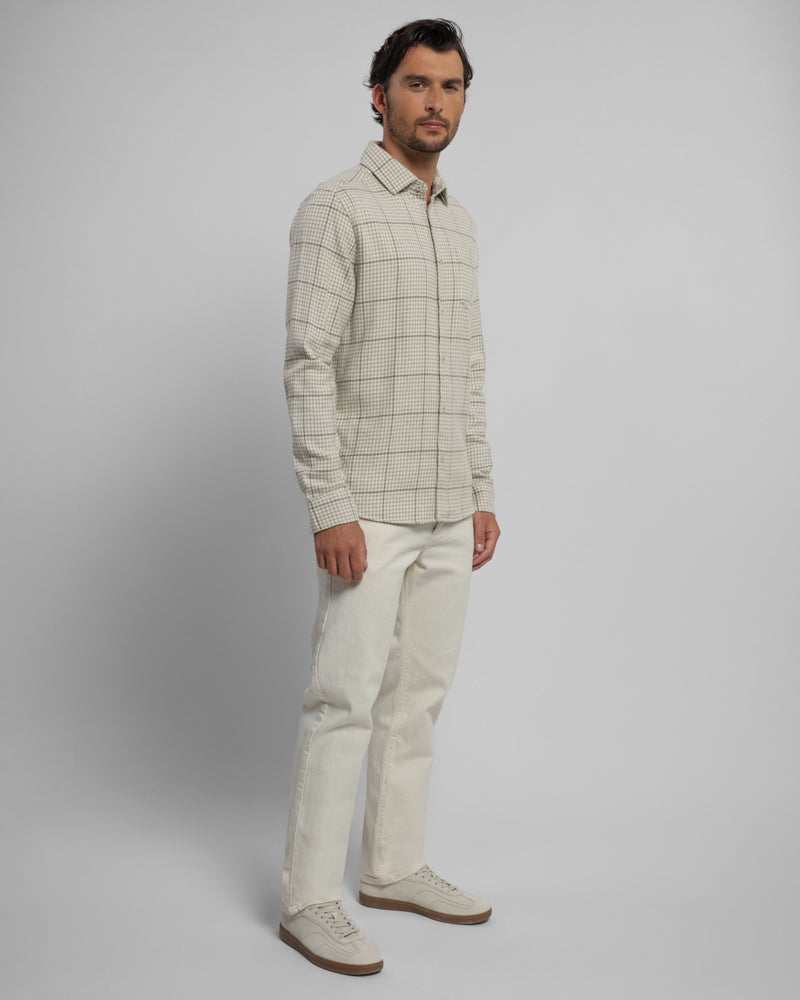 Steel & Jelly Men’s Styal Stone Check Brushed Cotton Long Sleeve Shirt