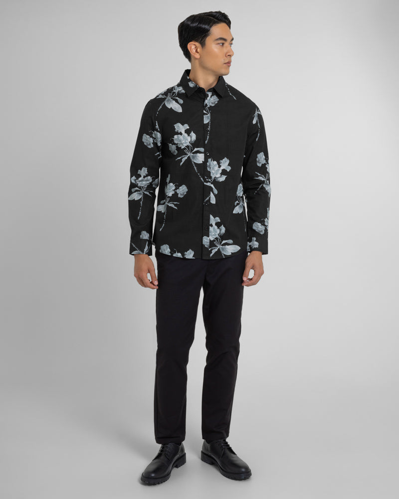 Steel & Jelly Men’s Budworth Greyscale Lily Floral Print Long Sleeve Shirt