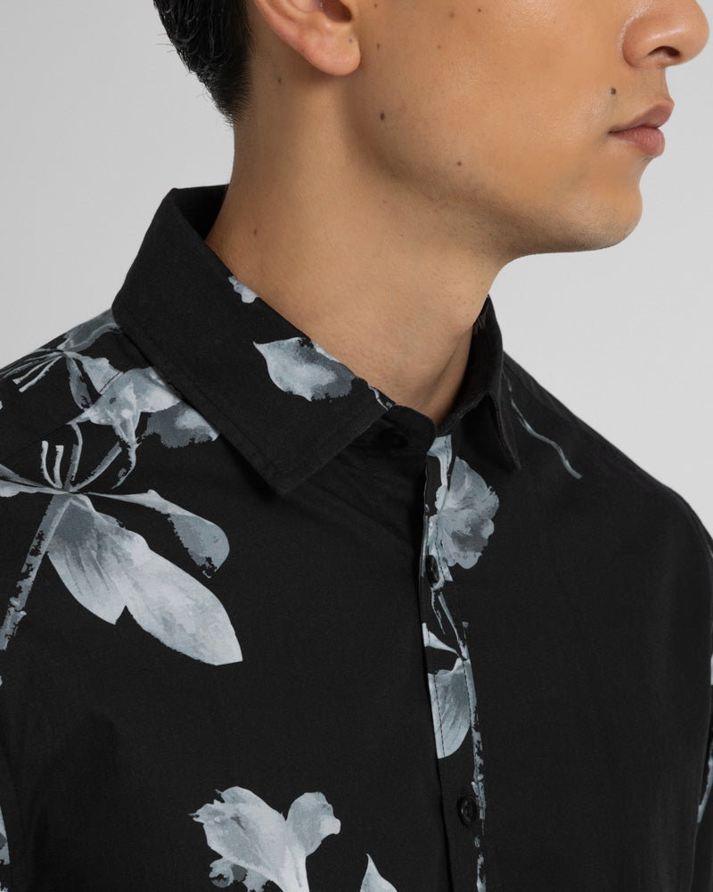 Steel & Jelly Men’s Budworth Greyscale Lily Floral Print Long Sleeve Shirt
