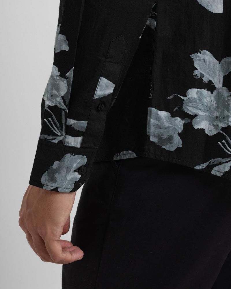 Steel & Jelly Men’s Budworth Greyscale Lily Floral Print Long Sleeve Shirt