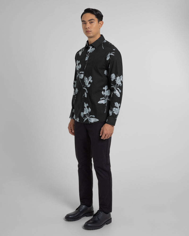 Steel & Jelly Men’s Budworth Greyscale Lily Floral Print Long Sleeve Shirt