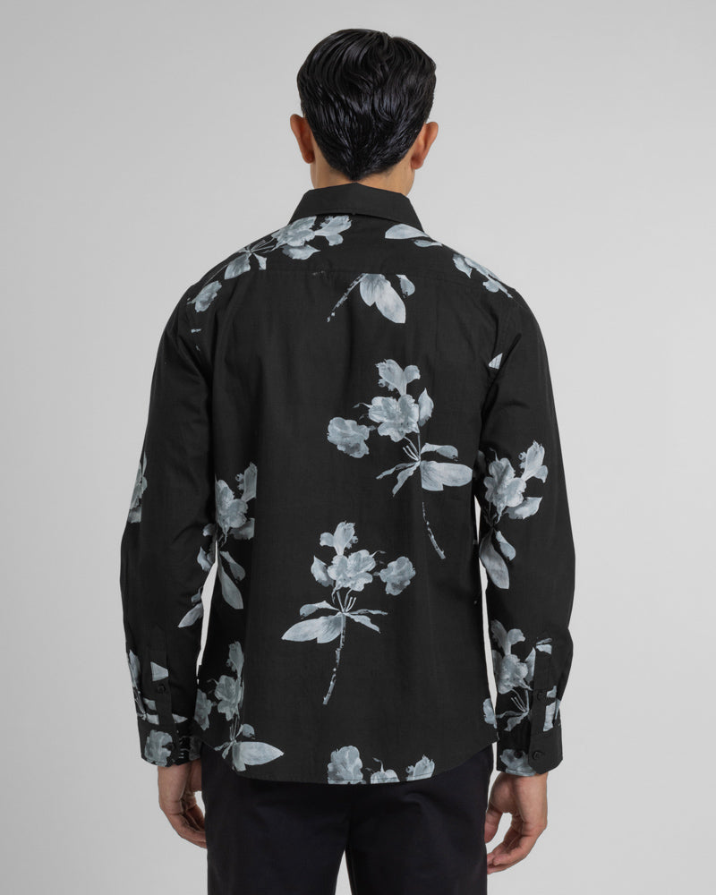 Steel & Jelly Men’s Budworth Greyscale Lily Floral Print Long Sleeve Shirt