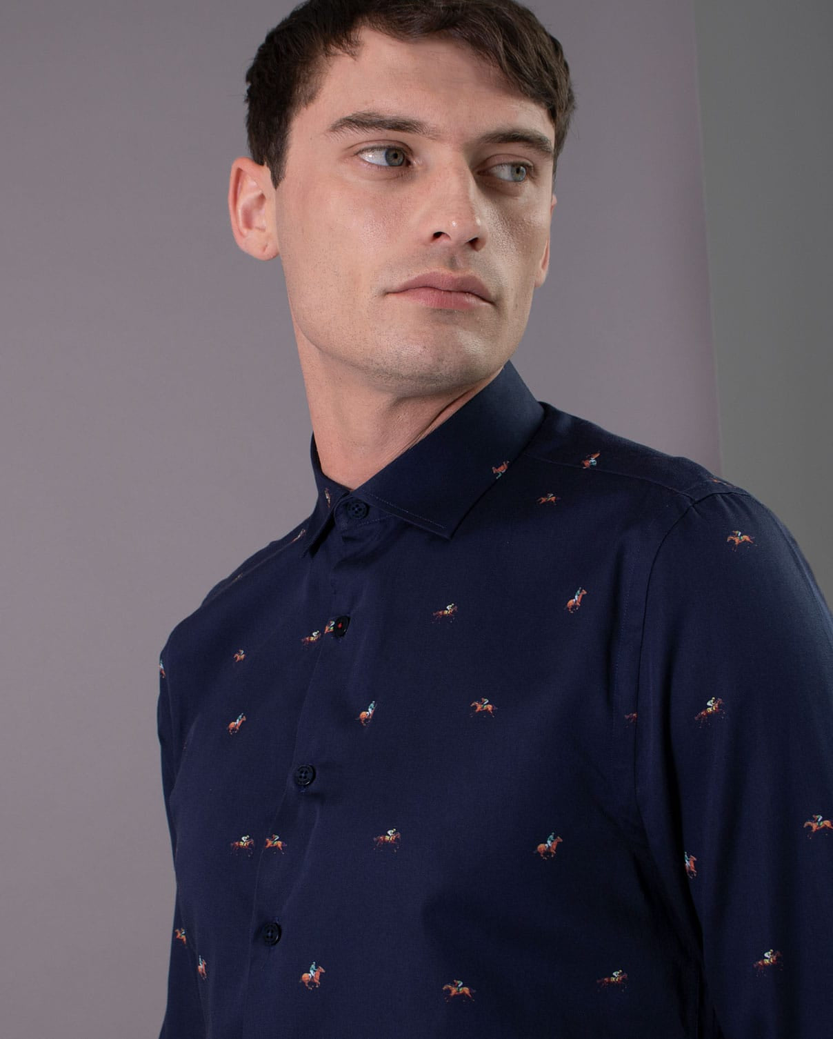 Limited Edition Retro Jockey & Racehorse Print Long Sleeve Shirt