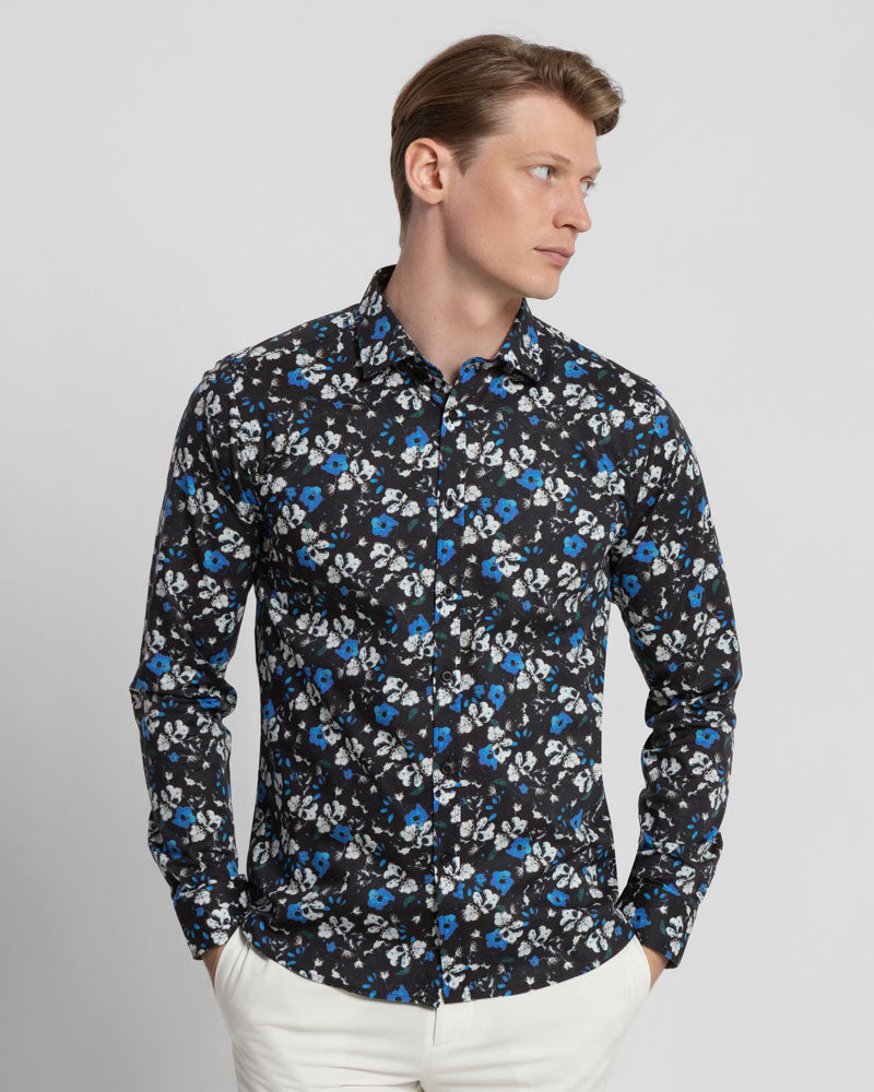 Black Limited Edition Floral Print Stretch Shirt