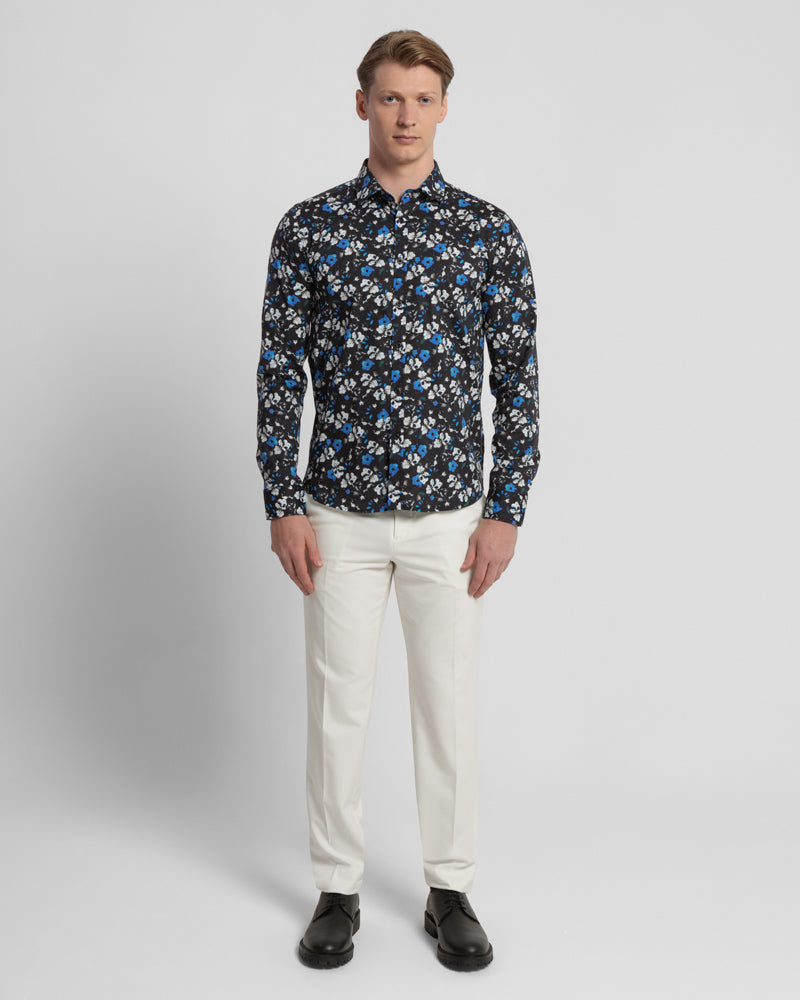 Black Limited Edition Floral Print Stretch Shirt