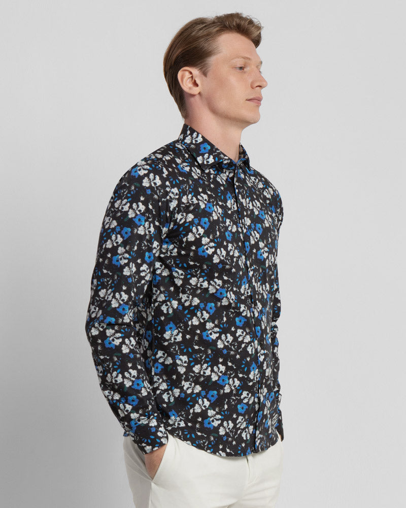 Black Limited Edition Floral Print Stretch Shirt