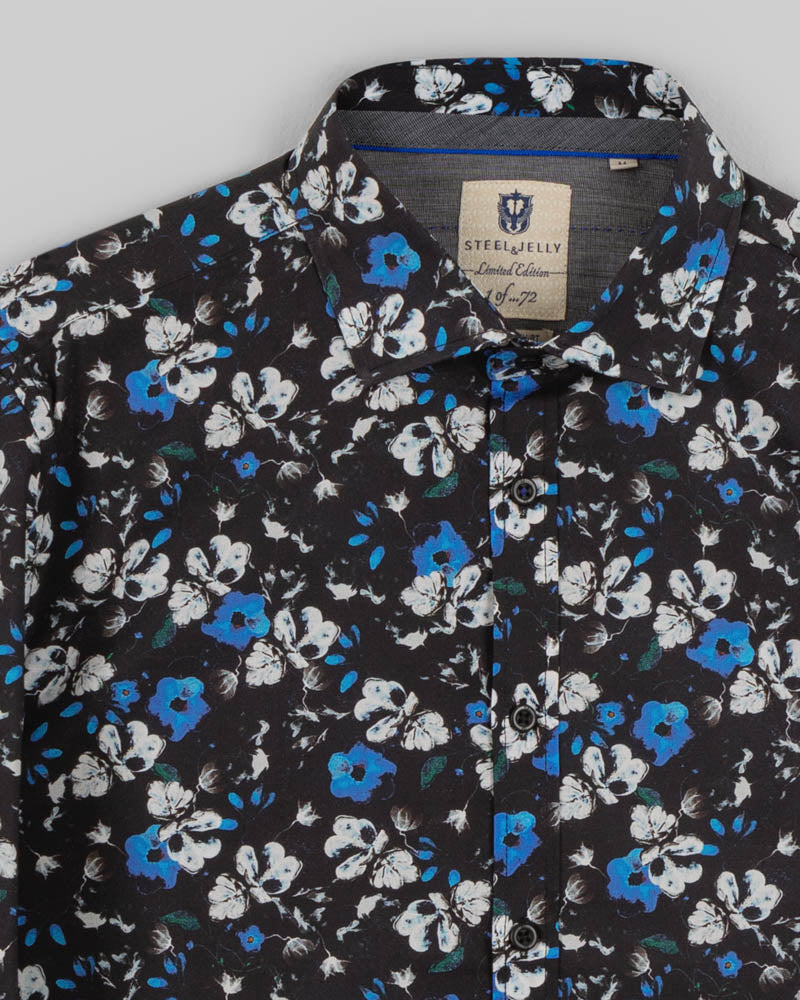 Black Limited Edition Floral Print Stretch Shirt