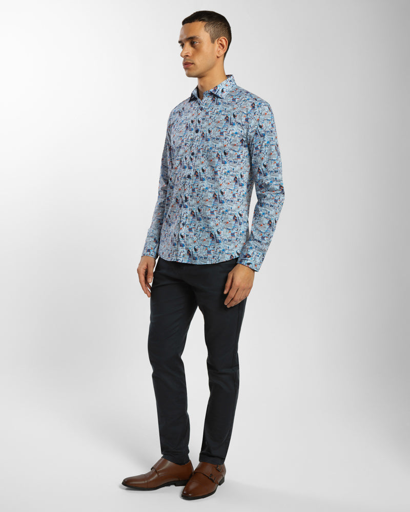 Limited Edition Abstract Retro Print Stretch Shirt