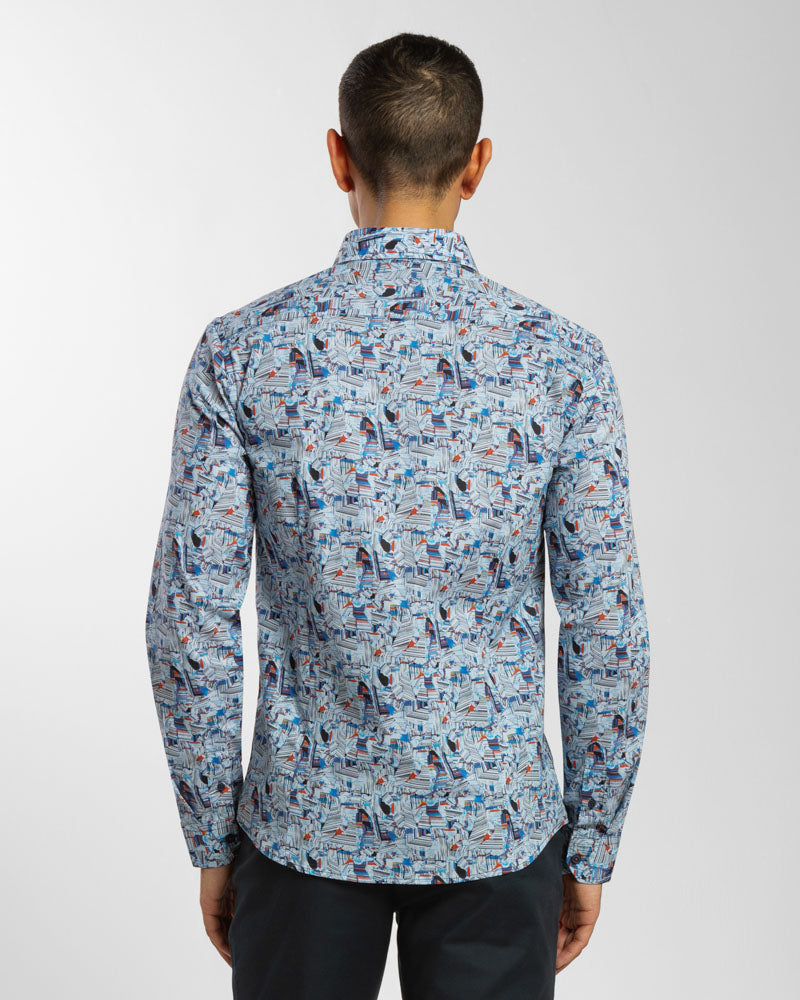 Limited Edition Abstract Retro Print Stretch Shirt