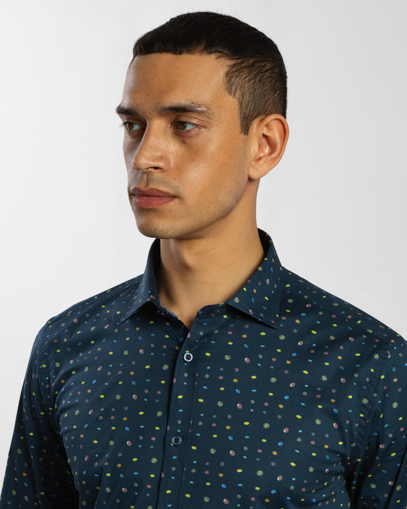 Limited Edition Abstract Spot Print Stretch Shirt