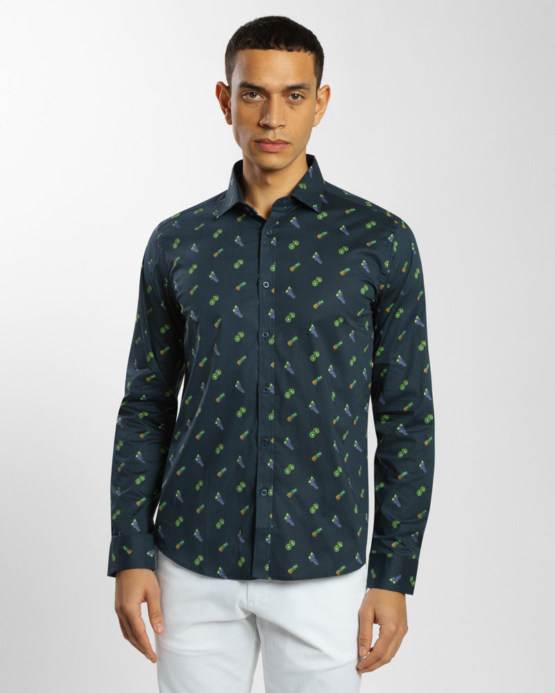 Limited Edition Fruit Print Long Sleeve Stretch Shirt