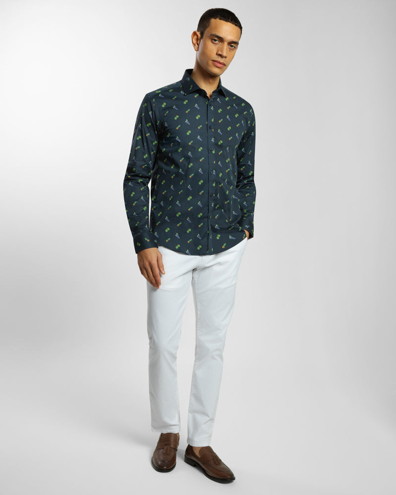 Limited Edition Fruit Print Long Sleeve Stretch Shirt