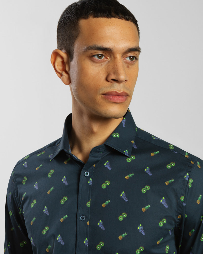 Limited Edition Fruit Print Long Sleeve Stretch Shirt