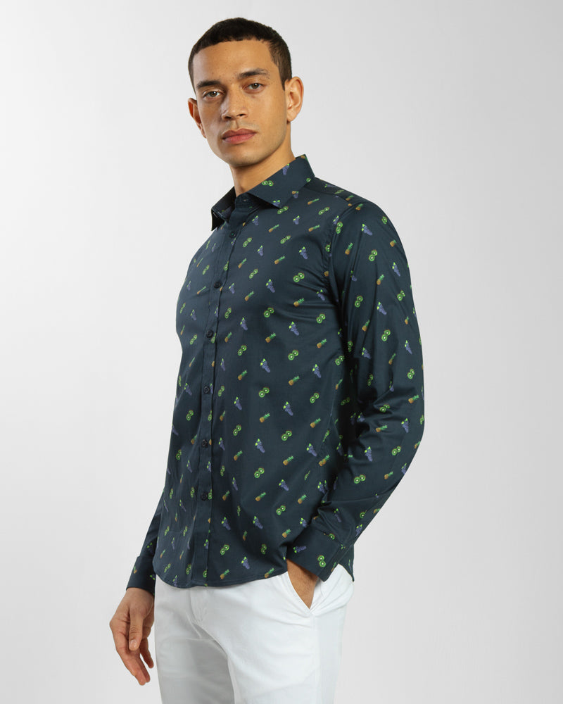 Limited Edition Fruit Print Long Sleeve Stretch Shirt
