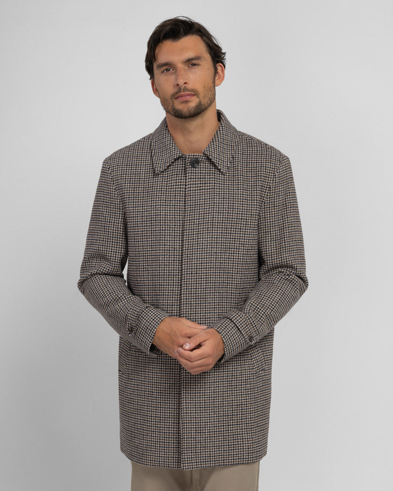 Marton - Wool Blend Houndstooth Car Coat