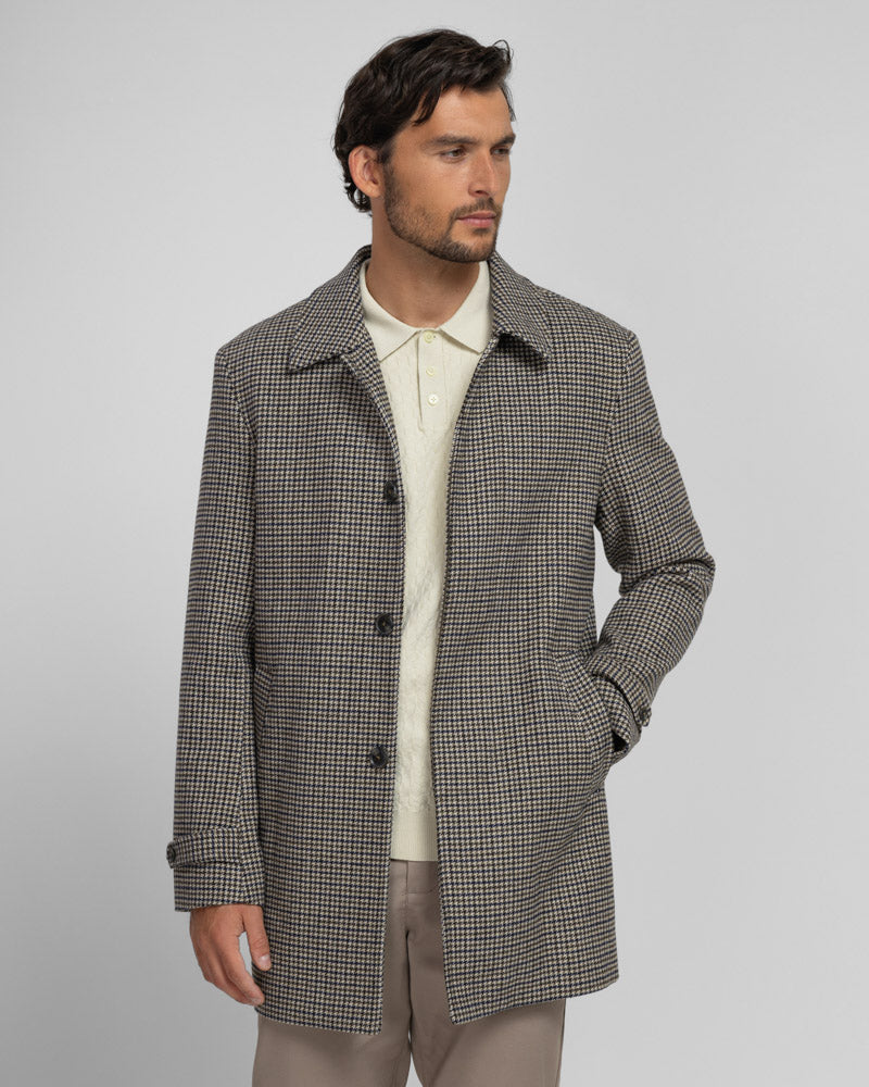 Marton - Wool Blend Houndstooth Car Coat