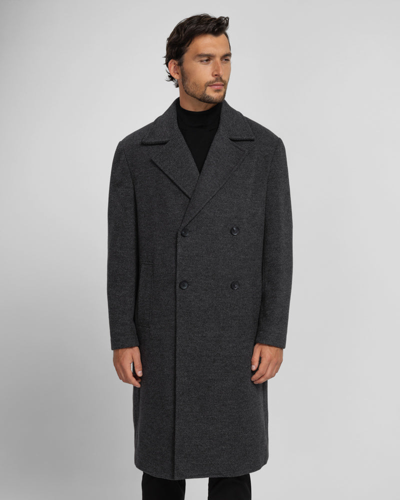 Steel & Jelly Men’s Ryburn Double-Breasted Long Charcoal Overcoat