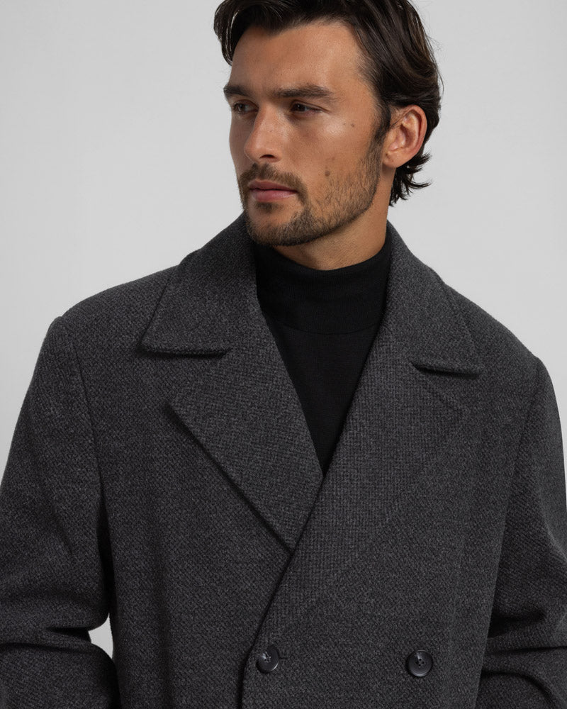 Steel & Jelly Men’s Ryburn Double-Breasted Long Charcoal Overcoat