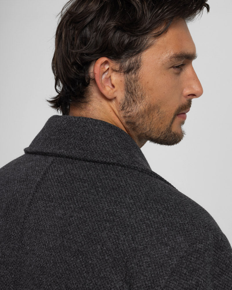 Steel & Jelly Men’s Ryburn Double-Breasted Long Charcoal Overcoat