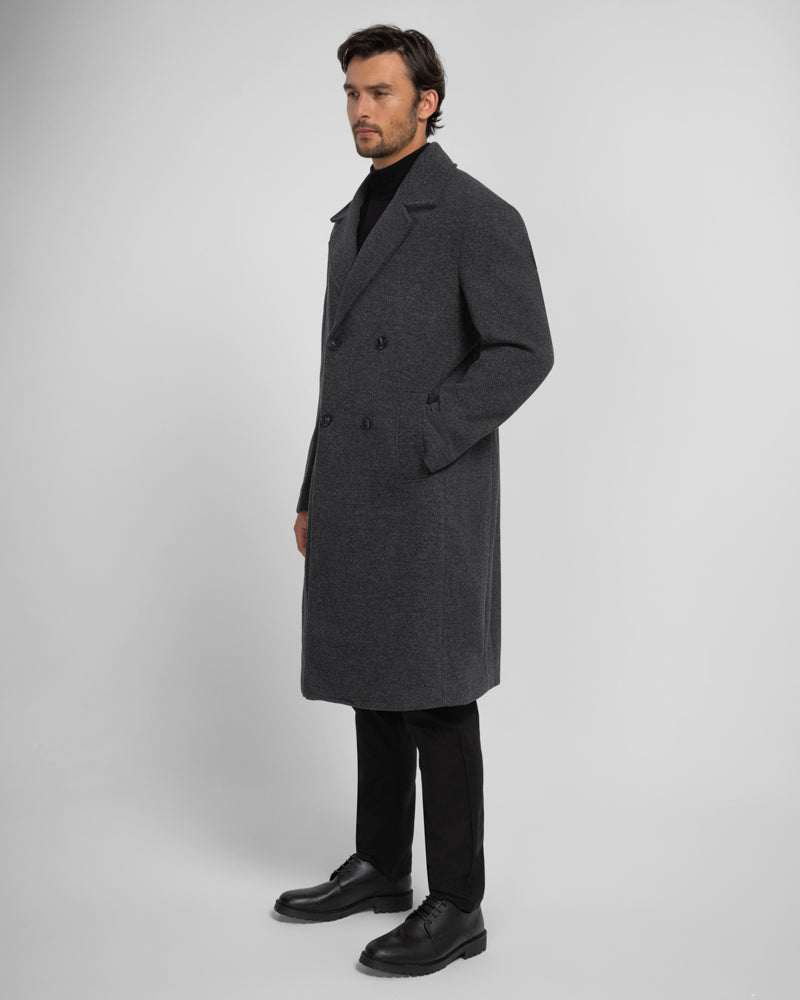 Steel & Jelly Men’s Ryburn Double-Breasted Long Charcoal Overcoat