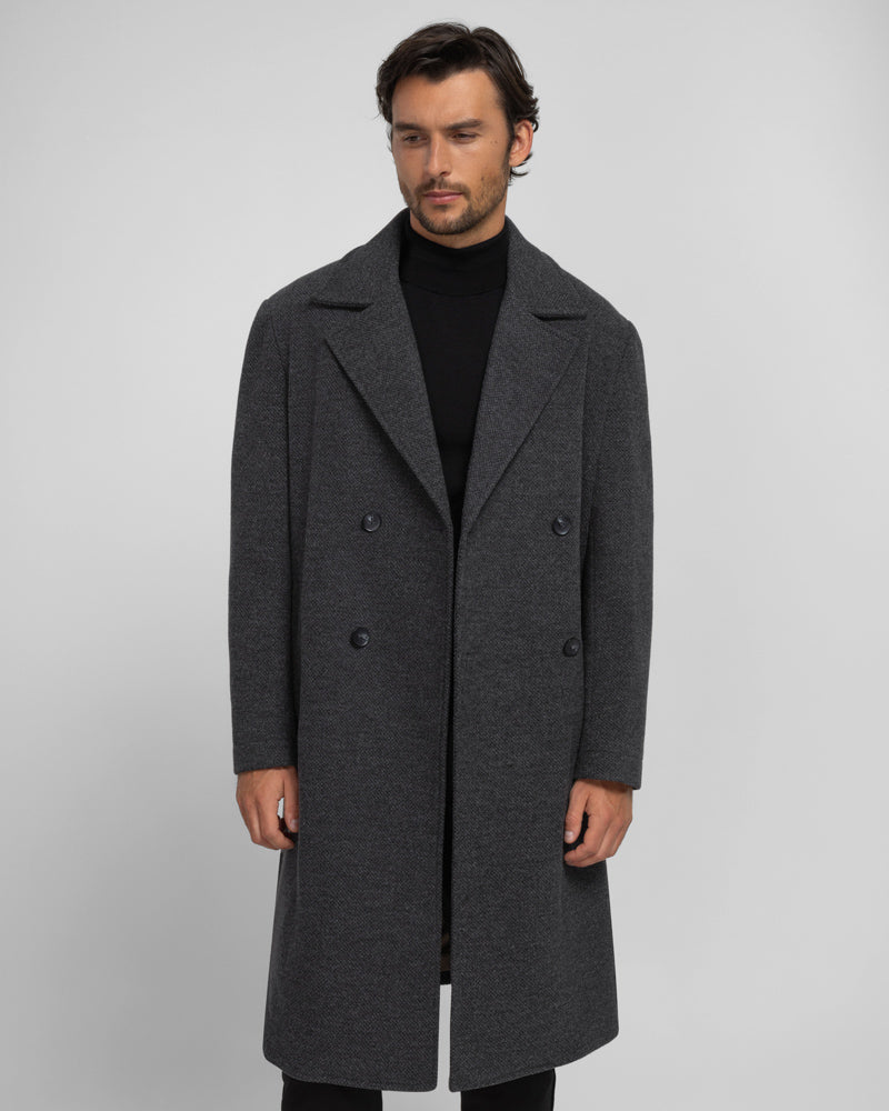 Steel & Jelly Men’s Ryburn Double-Breasted Long Charcoal Overcoat