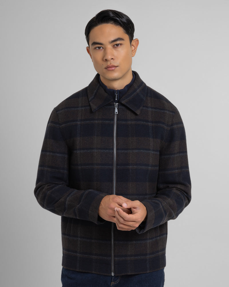 Malham - Check Wool Blend Harrington Jacket