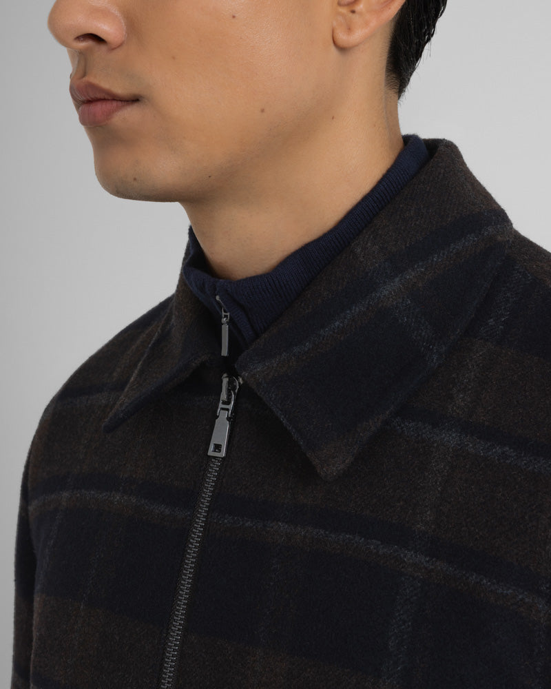 Malham - Check Wool Blend Harrington Jacket