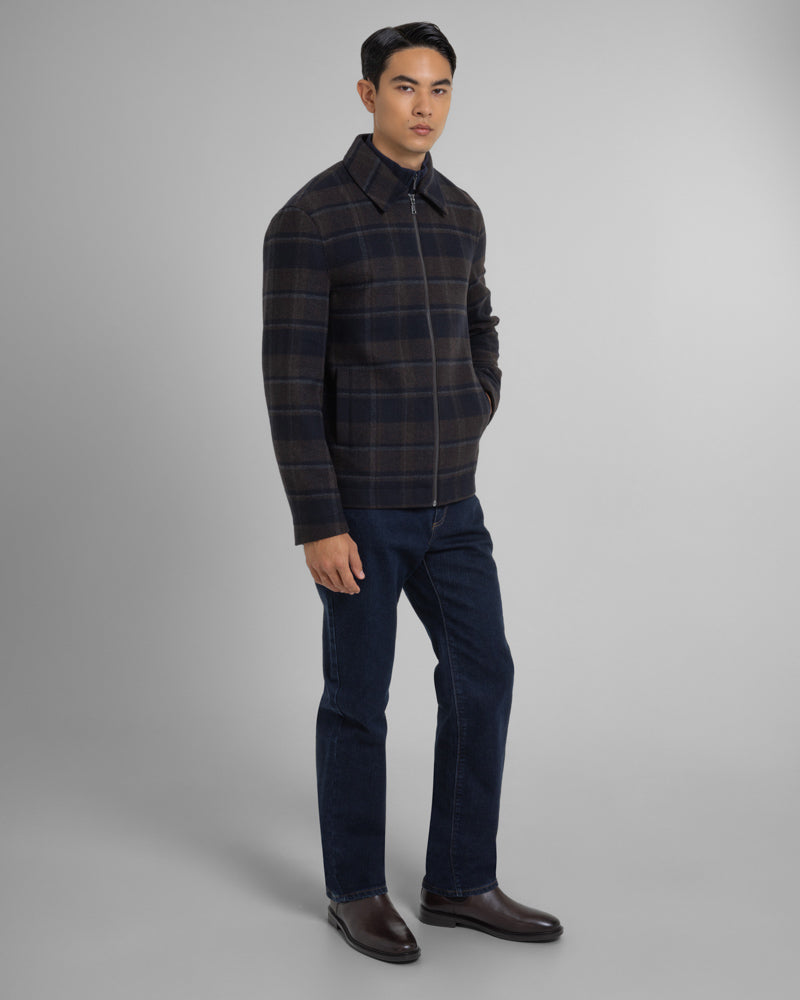 Malham - Check Wool Blend Harrington Jacket