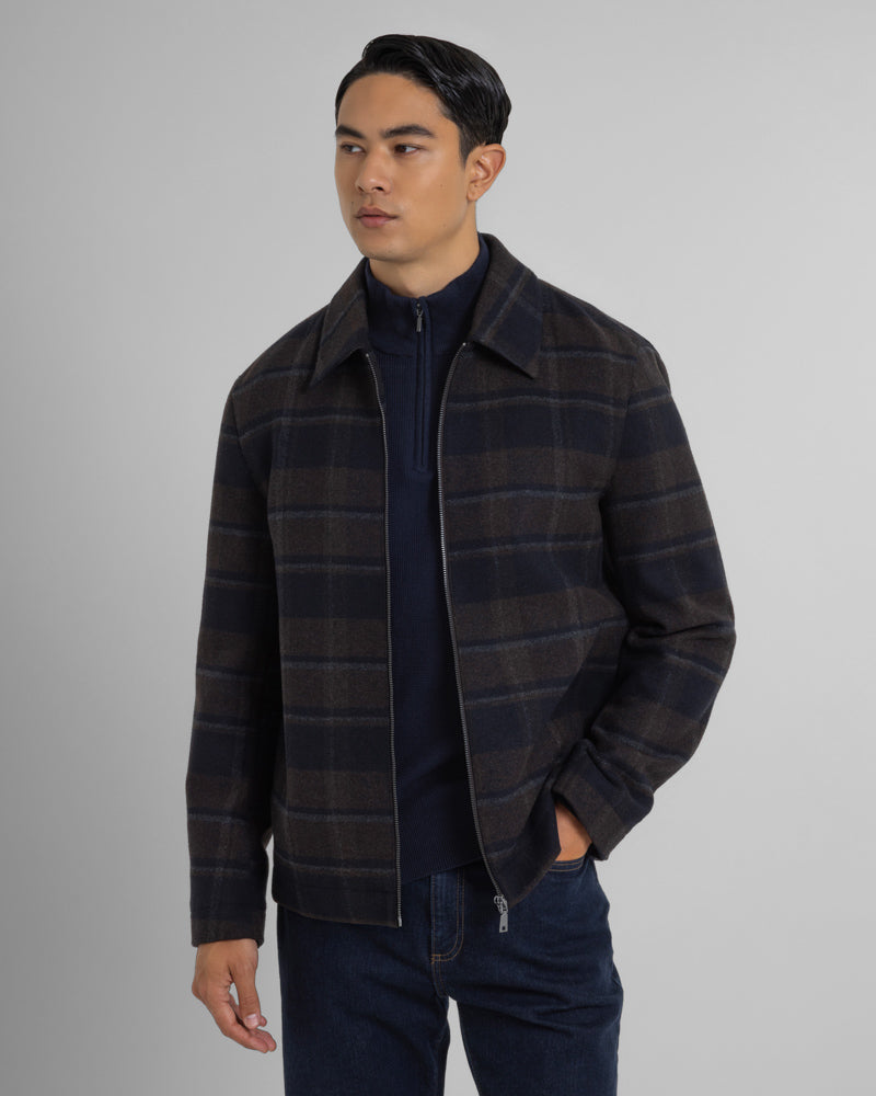 Malham - Check Wool Blend Harrington Jacket
