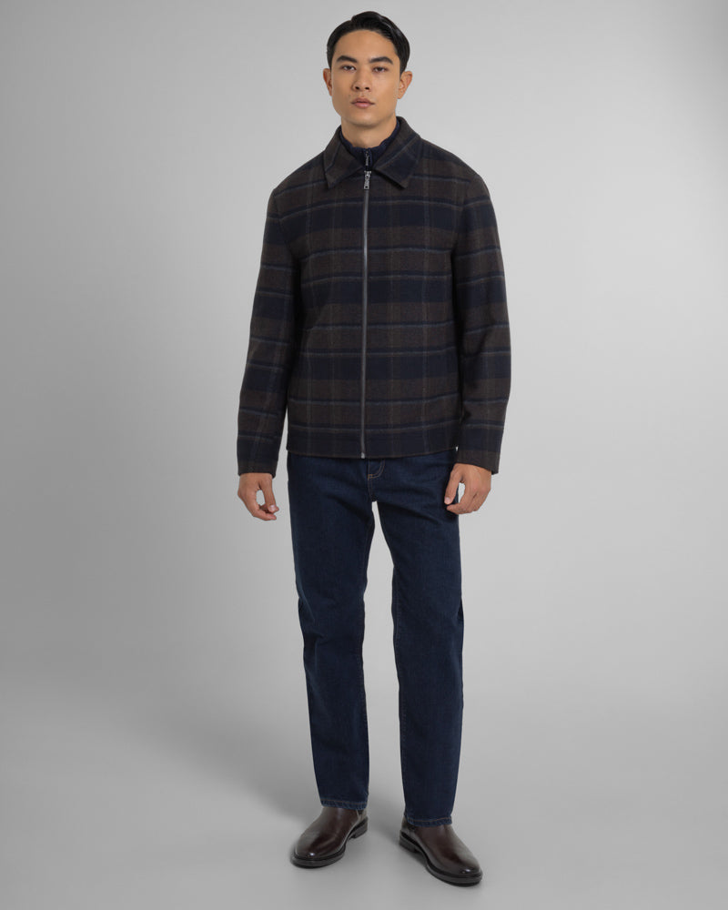 Malham - Check Wool Blend Harrington Jacket