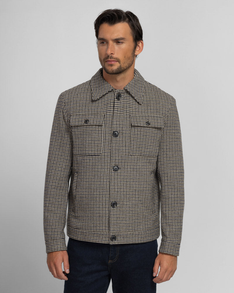 Hawkridge - Houndstooth Wool Blend Harrington Jacket