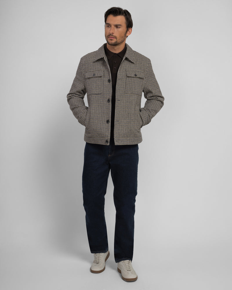 Hawkridge - Houndstooth Wool Blend Harrington Jacket