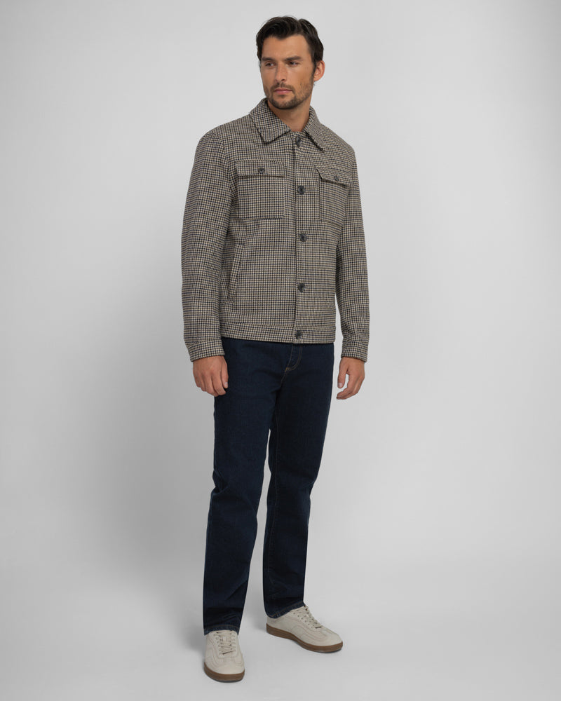 Hawkridge - Houndstooth Wool Blend Harrington Jacket