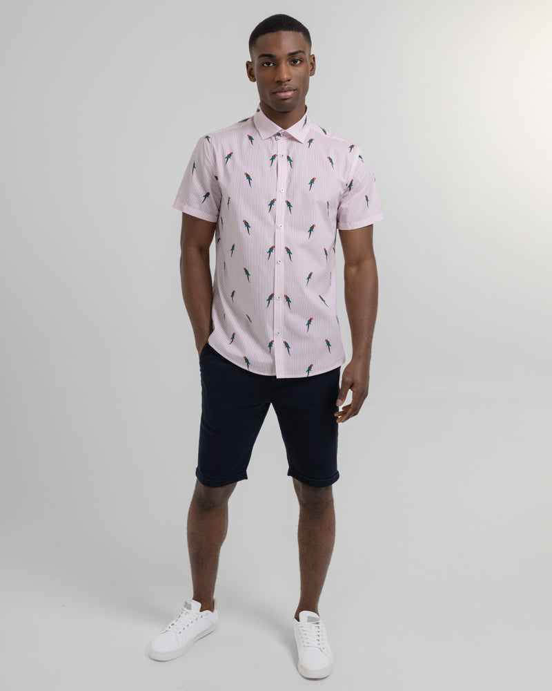 Limited Edition Stripe Parrot Print Short Sleeve Shirt