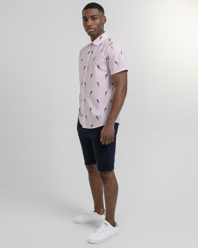 Limited Edition Stripe Parrot Print Short Sleeve Shirt